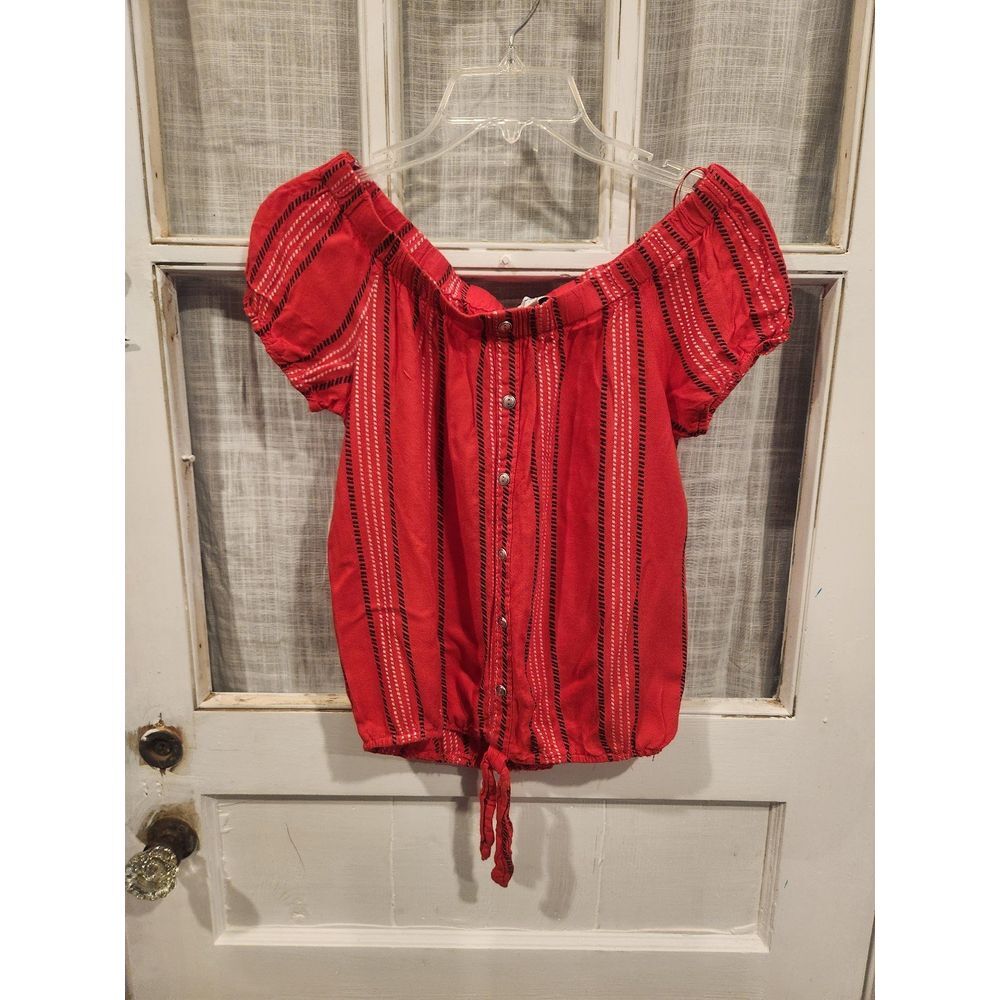 Twine & String Red Striped Button Front Top Women's Size Small